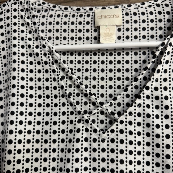 Chico's Black and White Blouse with Orange Floral Accents - Picture 5 of 8